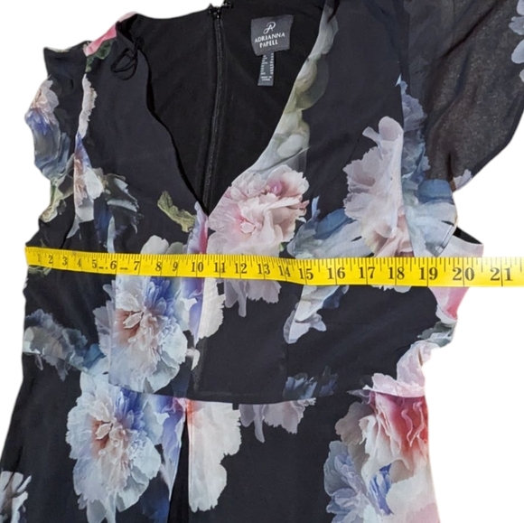 Adrianna Papell Floral Jumpsuit 14 Sheer Skirt Overlay Pink Peonies Preppy Comfy - Picture 7 of 8